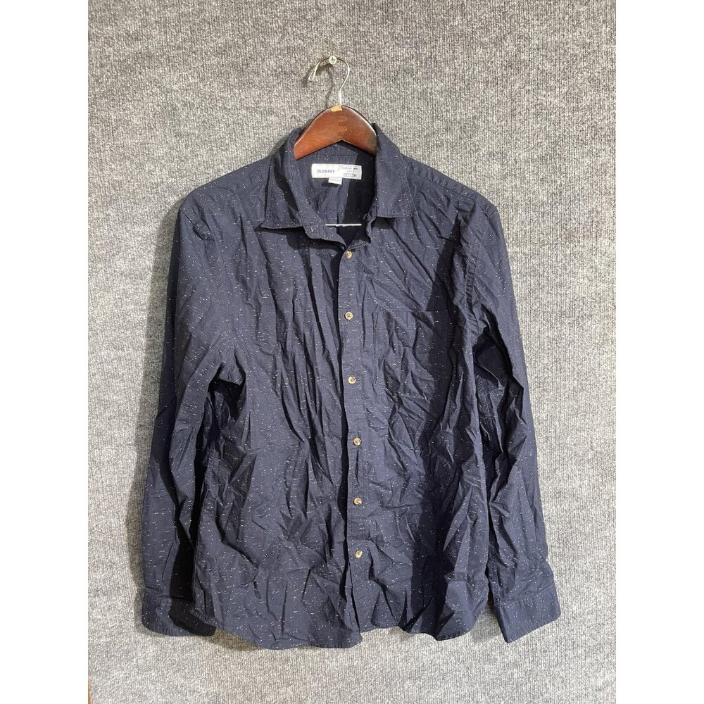 Old Navy Shirt Mens Large Blue Nepp Slim Fit Long Sleeve Button Up Stretch Flex
